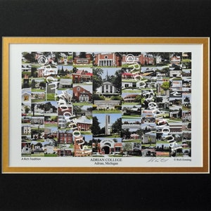 Adrian College, Adrian, Michigan,  Photo Campus Art Print matted in black & gold, Keep Those College Memories Alive