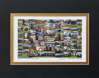 Manchester University, North Manchester, Indiana, Photo Campus Art Print matted in black & gold, Keep Those College Memories Alive