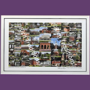 McKendree University, Lebanon, Illinois,  Photo Campus Art Print matted in purple and white, Keep Those College Memories Alive
