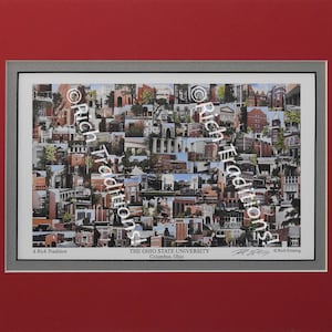 The Ohio State University, Columbus, Ohio, Photo Campus Art Print matted in red & white, Keep Those College Memories Alive