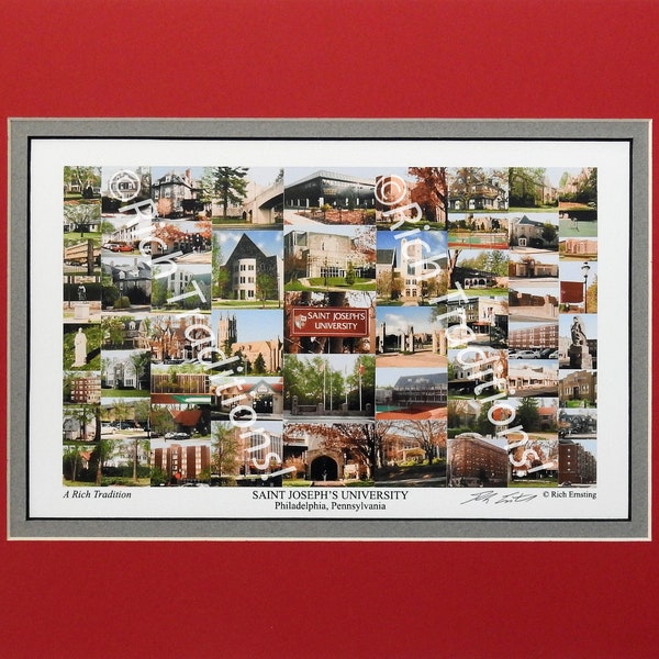 Saint Joseph's University, Philadelphia, PA,  Photo Campus Art Print matted in red & gray, Keep Those College Memories Alive