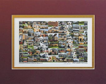 University of Louisiana Monroe, Monroe, Louisiana  Photo Campus Art Print matted in maroon and gold Keep Those College Memories Alive