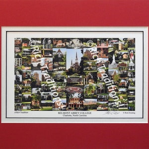 Belmont Abbey College, Belmont, North Carolina  Photo campus Art Print matted in red & white, Keep Those College Memories Alive