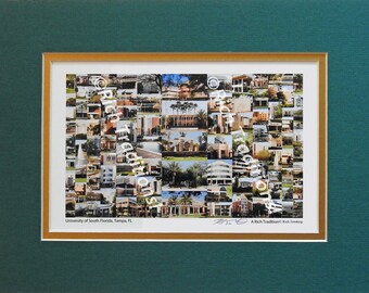 University of South Florida, Tampa, Florida Photo Campus Art Print matted in green and gold.   Keep Those College Memories Alive