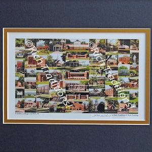 Franklin College, Franklin, Indiana, Photo Campus Art Print matted in dark blue & gold, Keep Those College Memories Alive