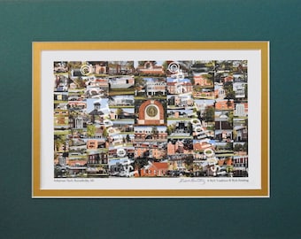 Arkansas Tech University, Russellville, Arkansas  Photo Campus Art Print matted in green and gold, Keep Those College Memories Alive