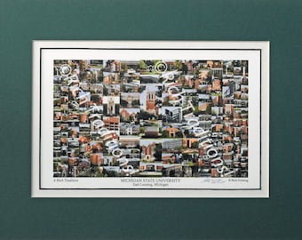 May include: A collage of images depicting various buildings and landmarks on the campus of Michigan State University in East Lansing, Michigan. The collage is titled "A Rich Tradition" and includes the university's logo and the text "Michigan State University, East Lansing, Michigan".