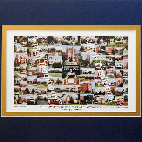 University of Tennessee at Chattanooga, Chattanooga, Tennessee Photo Campus ArtPrint in dark blue&gold mat,Keep Those College Memories Alive