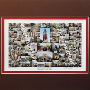 Brown University, Providence, Rhode Island,  Photo Campus Art Print matted in brown and red, Keep Those College Memories Alive