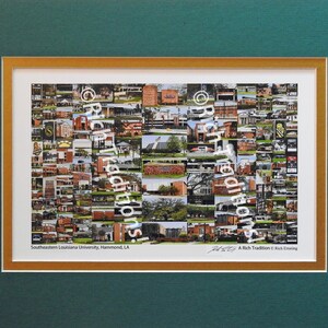 Southeastern Louisiana University, Hammond, Louisiana  Photo Campus Art Print matted in green and gold, Keep Those College Memories Alive