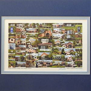 Trinity Christian College, Palos Heights, Illinois,  Photo Campus Art Print in dark blue & light blue mat, Keep Those College Memories Alive