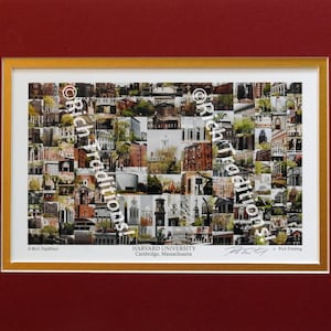 Harvard University, Cambridge, Massachusetts,  Photo Campus Art Print matted in crimson & gold, Keep Those College Memories Alive