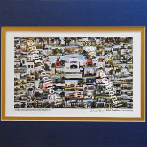 Florida International University, Miami, Florida  Photo Campus Art Print matted in  dark blue&gold, Keep Those College Memories Alive