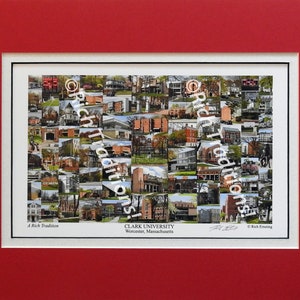 Clark University, Worcester, Massachusetts,  Photo Campus Art Print matted in red & white, Keep Those College Memories Alive