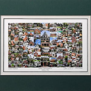 Ohio University, Athens, Ohio, Photo Campus Art Print matted in green & white, Keep Those College Memories Alive