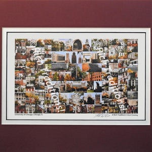 University of Chicago, Chicago, Illinois,  Photo Campus Art Print matted in maroon and white, Keep Those College Memories Alive