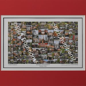 Miami University, Oxford, Ohio, Photo Campus Art Print matted in red & white, Keep Those College Memories Alive
