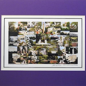 Northwestern University, Evanston, Illinois,  Photo Campus Art Print matted in purple and white, Keep Those College Memories Alive