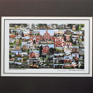 Quincy University, Quincy, Illinois,  Photo Campus Art Print matted in brown and white, Keep Those College Memories Alive