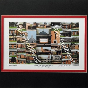 Concordia University Ann Arbor, Ann Arbor, Michigan,  Photo Campus Art Print, black & red mat, Keep Those College Memories Alive