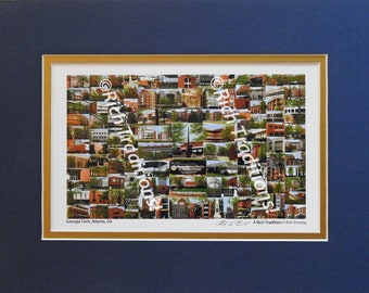 Georgia Tech, Atlanta, Georgia  Photo Campus Art Print matted in dark blue and gold, Keep Those College Memories Alive