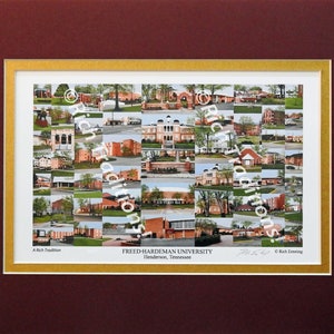 Freed-Hardeman University, Henderson, Tennessee  Photo Campus Art Print matted in maroon and gold, Keep Those College Memories Alive