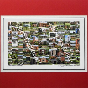 Lewis University, Romeoville, Illinois,  Photo Campus Art Print matted in red and white, Keep Those College Memories Alive