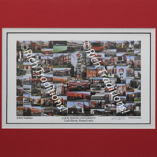 Lock Haven University of Pennsylvania, Lock Haven, PA, Photo Campus Art Print, red & white mat, Keep Those College Memories Alive