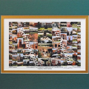 University of North Carolina Charlotte, Charlotte, North Carolina  Photo Campus ArtPrint in green&gold mat,Keep Those College Memories Alive