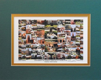 University of North Carolina Charlotte, Charlotte, North Carolina  Photo Campus ArtPrint in green&gold mat,Keep Those College Memories Alive