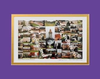 Western Illinois University, Macomb, Illinois,  Photo Campus Art Print matted in purple & gold, Keep Those College Memories Alive