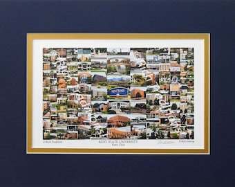 Kent State University, Kent, Ohio, Photo Campus Art Print, matted in dark blue & gold, Keep Those College Memories Alive