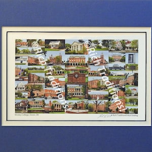 Wesley College, Dover, Delaware,  Photo Campus Art Print matted in blue and white, Keep Those College Memories Alive