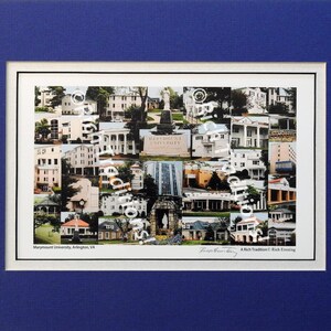 Marymount University, Arlington, Virginia,  Photo Campus Art Print matted in blue and white, Keep Those College Memories Alive