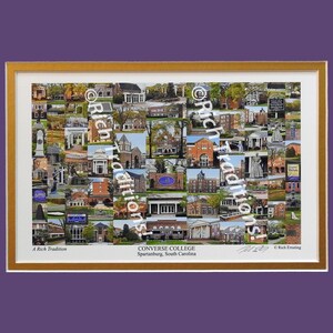 Converse College, Spartanburg, South Carolina  Photo Campus Art Print matted in purple and gold, Keep Those College Memories Alive