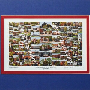 The University of Dayton, Dayton, Ohio, Photo Campus Art Print matted in blue & red, Keep Those College Memories Alive