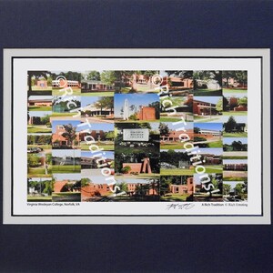 Virginia Wesleyan College, Norfolk, Virginia, Photo Campus Art Print matted in dark blue & silver, Keep Those College Memories Alive