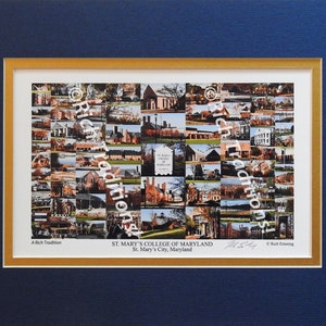 St. Mary&#39;s College of Maryland, St. Mary&#39;s City, Maryland,  Photo Campus Art Print in dark blue&gold mat, Keep Those College Memories Alive