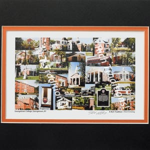 Georgetown College, Georgetown, Kentucky  Photo Campus Art Print matted in black and orange, Keep Those College Memories Alive