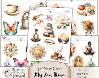 Zen Fussy Cut Ephemera: Junk Journal Scrapbook Kit (PDF)