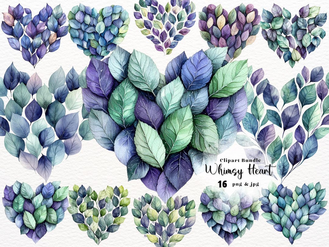 16 Whimsy Heart Clipart Bundle, Printable Watercolour, JPG Set Junk ...