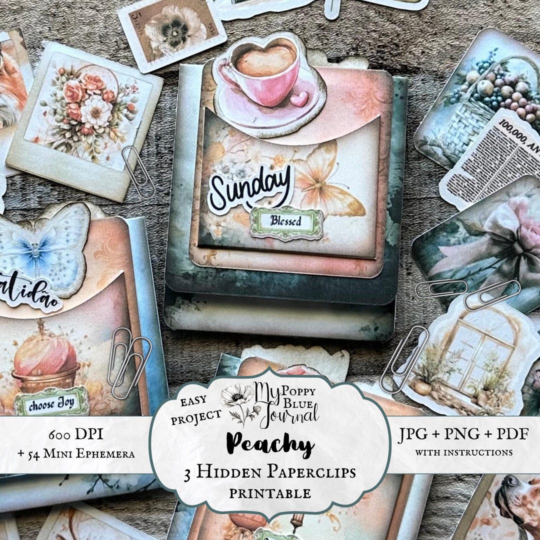 Hidden Paperclip Ephemera Junk Journal Printable Bundle Peachy Diy