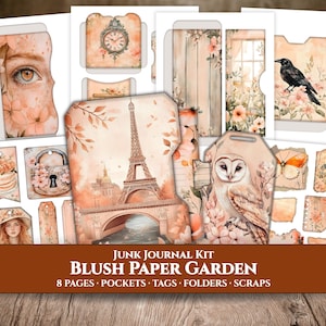 Kit de diario creativo, efímeros imprimibles, bolsillos, etiquetas, carpeta de archivo, papel para álbum de recortes, descarga digital, estampado floral rosa