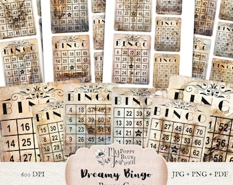 Vintage Bingo Cards: Junk Journal Ephemera (Digital JPG, PDF)