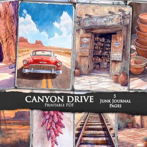 Canyon Road Trip Junk Journal Pages imprimables, kit de journal indésirable, papier de scrapbooking, éphémères vintage, téléchargement numérique