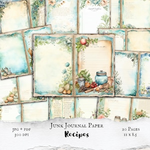 Carta stampabile per diario di ricette, pagine di libri di cucina, pacchetto di immagini jpg, carta per scrapbooking, diario digitale PDF, ritaglio di stampa, ricetta vintage