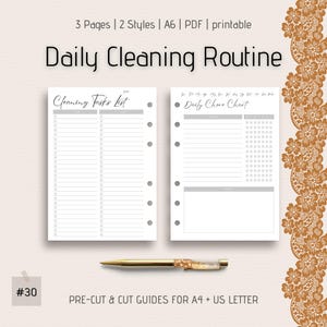 Dagelijkse schoonmaak karwei routine planner invoegen, afdrukbare A6 planner, ongedateerde digitale sjabloon, A4-formaat, ongewenste dagboekpagina, papier ambachtelijke DIY