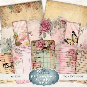 Alte druckbare Bibliothekskarten, Vintage Journaling Karten, alte Tags, digitaler Download JPG, PNG Handwerk Geschenk, DIY Papier Scrapbook Ephemera