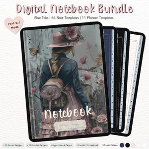 Graues digitales Notizbuch-Bundle für Goodnotes: Pastell-Sticker (PDF Download)