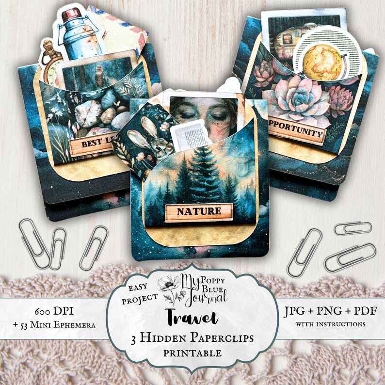 Hidden Paperclip Ephemera Junk Journal Printable Bundle Travel Clipart